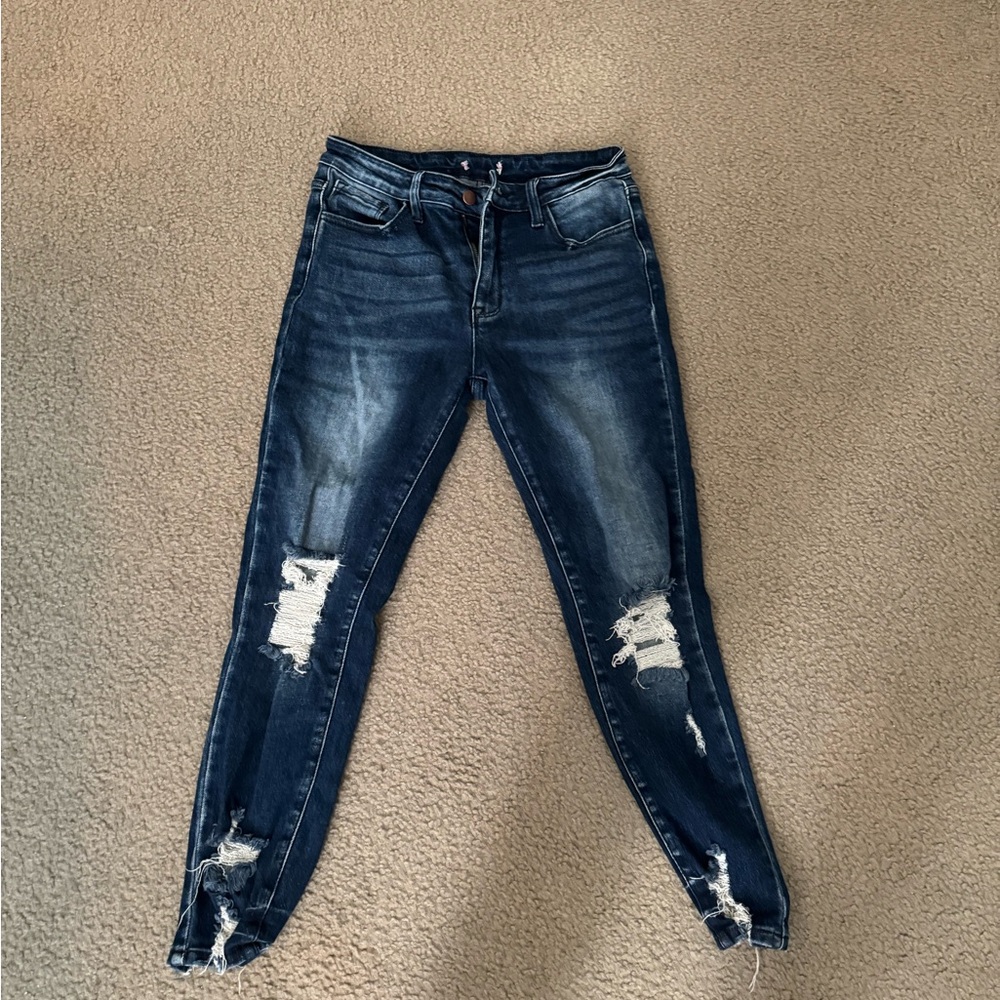 Pink Lily Dark Blue Distressed Skinny Jeans